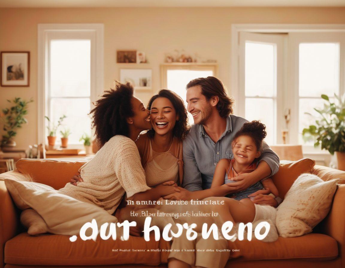 A montage of joyful moments depicting diverse people sharing laughter, hugs, and memorable activities together, all framed within a cozy living room setting filled with warm light. Add subtle heart-shaped elements to signify fondness and connection, with a gentle text overlay of the blog title in a whimsical font. super-realistic. warm colors. soft focus.